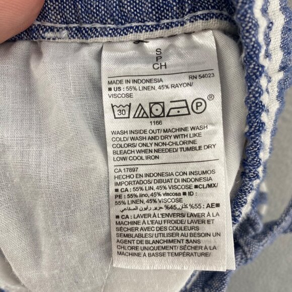 Old Navy Pants Womens Small Blue Striped Linen Blend Straight Leg Ankle Pull On - Picture 7 of 12